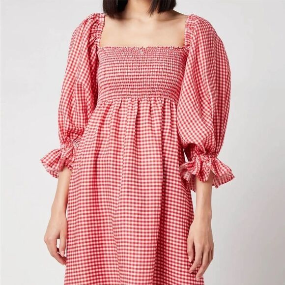 NWT SLEEPER Atlanta Puff-Sleeve Linen Dress with matching hair bow Sz Small - Picture 4 of 5